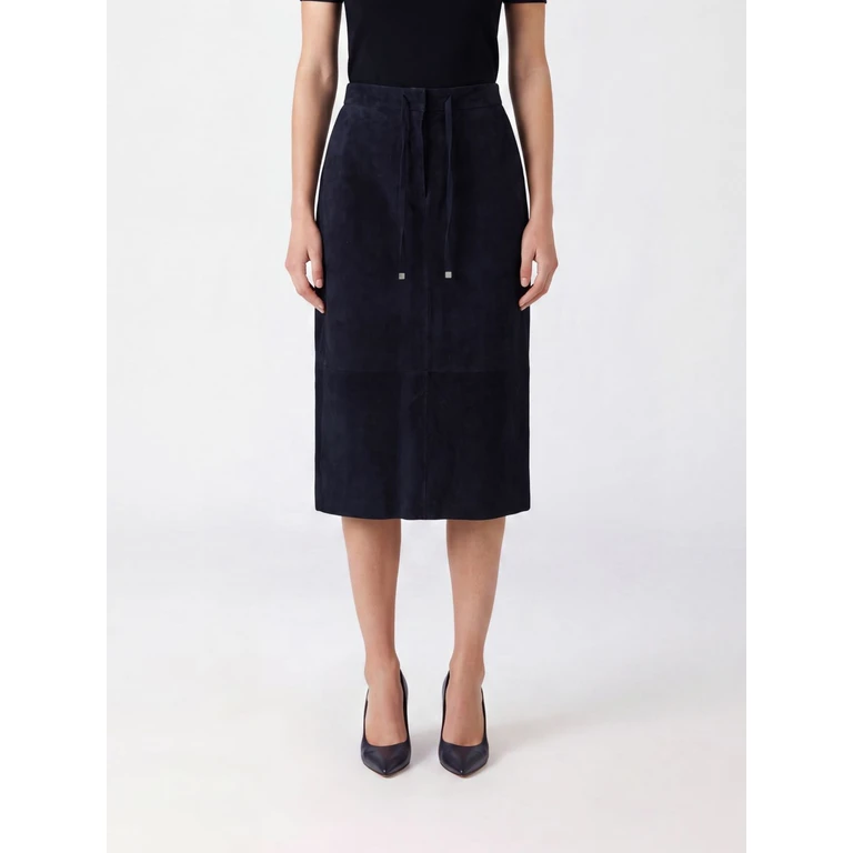 A-Line Midi Skirt in Suede Leather with Drawstring Waist (2629406011600004)