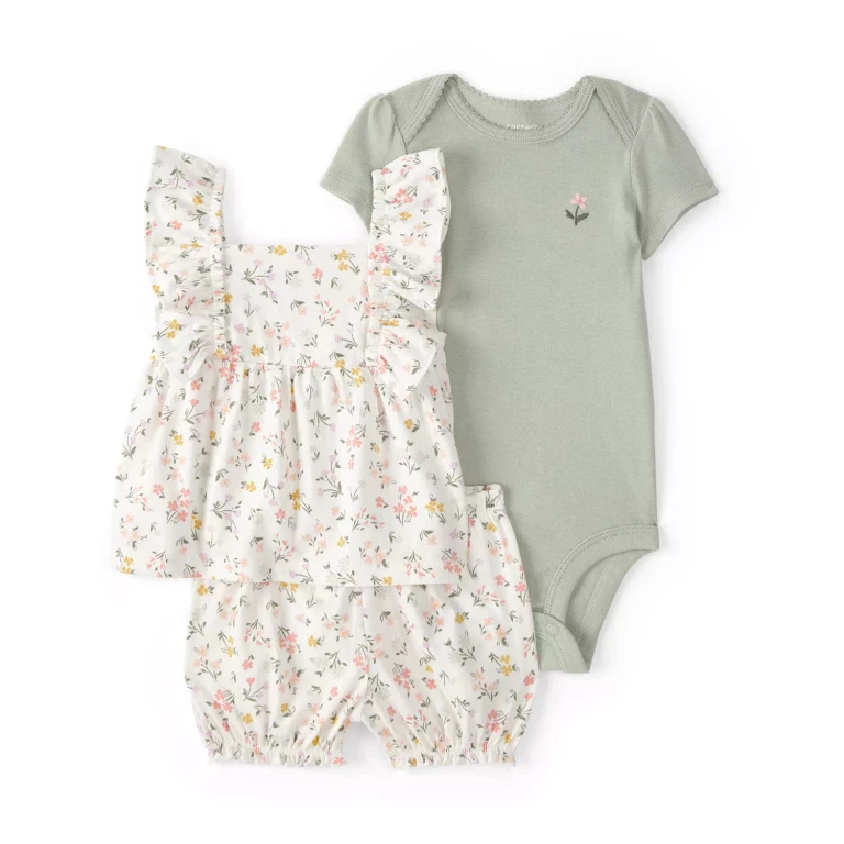Girls 3Pc Outfit Set Green 3M:- Green, 3M