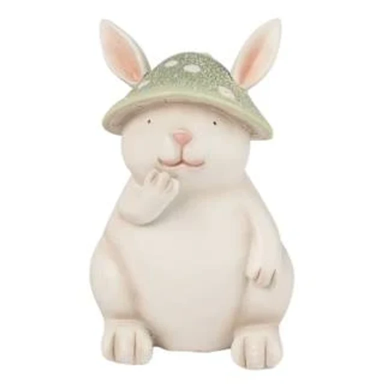 5.75 Inch White Spring Mushroom Hat Bunny Figurine Decorative Polyresin Spring Decor