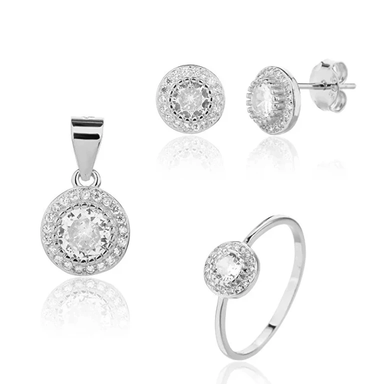 Charming Silver Jewelry Set With Zirconia Svls0127Sj6Bi (Ring, Pendant, Earrings) - Size: 58 Mm