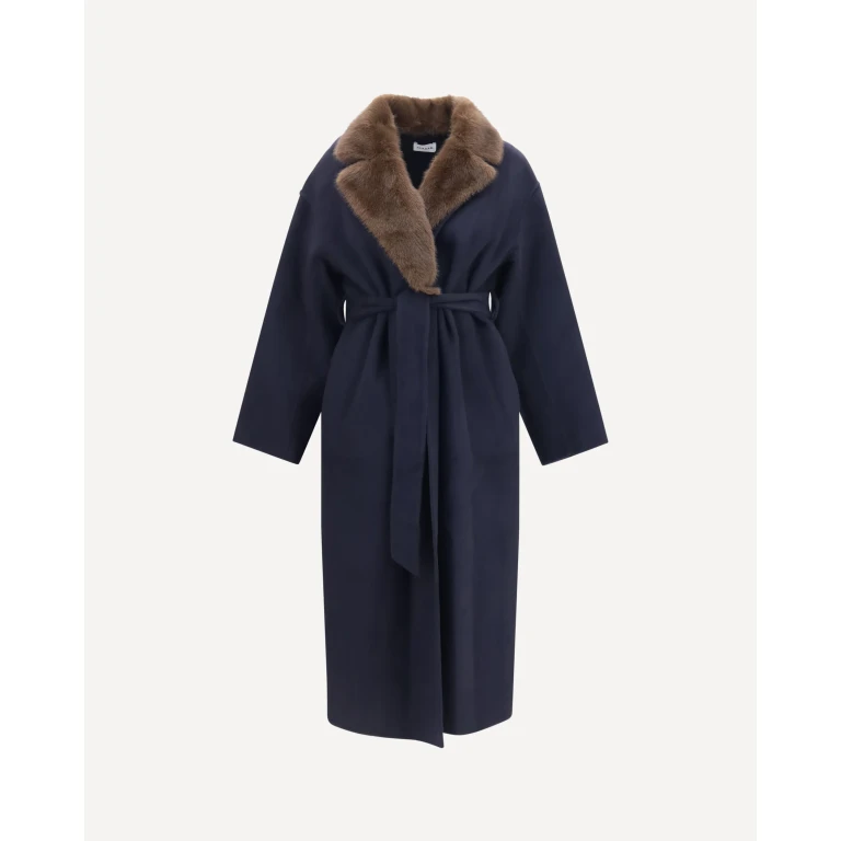 P. A.R. O.S. H. Wool Coat with fur collar and belt Female M