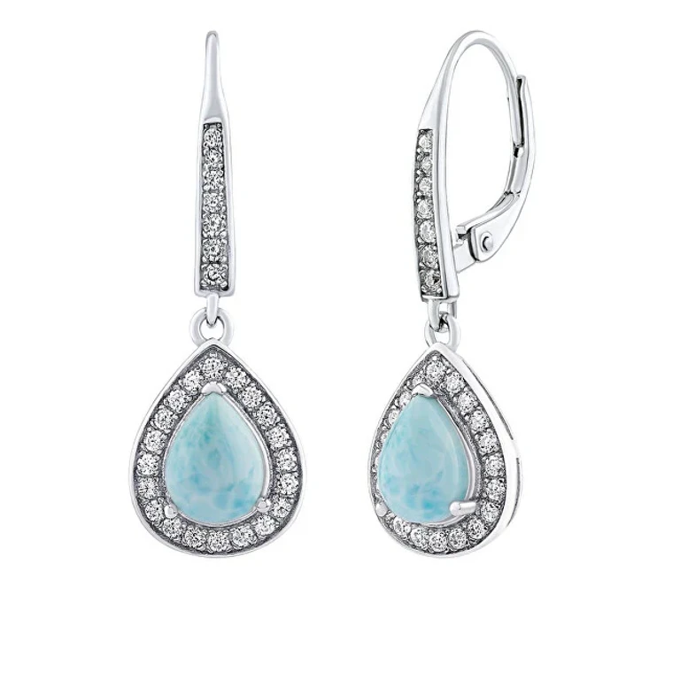 Brisa Earrings in Sterling Silver with Authentic Larimar and Brilliant Zirconia Jjj1141Elr