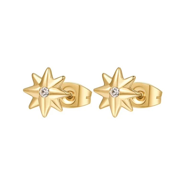 Gold Plated Star Earrings with Chakra Crystals BHKE046