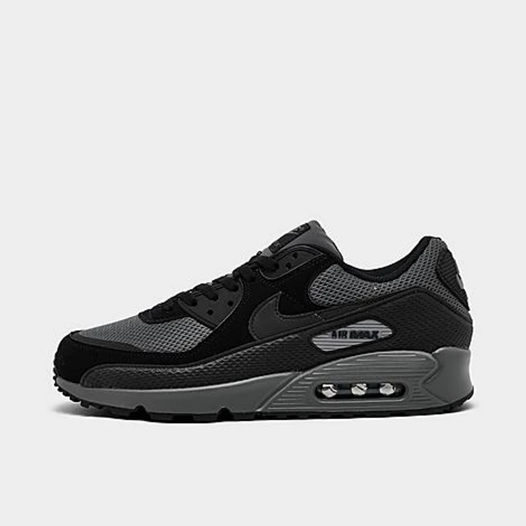 Men's Air Max 90 Premium Casual Shoes in Black/Iron Grey Size: 7.5