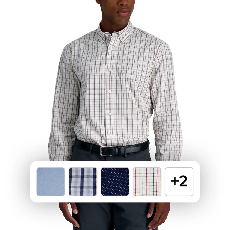Men's Long Sleeve Button-Down Dress Shirt Natural S:- Natural, S