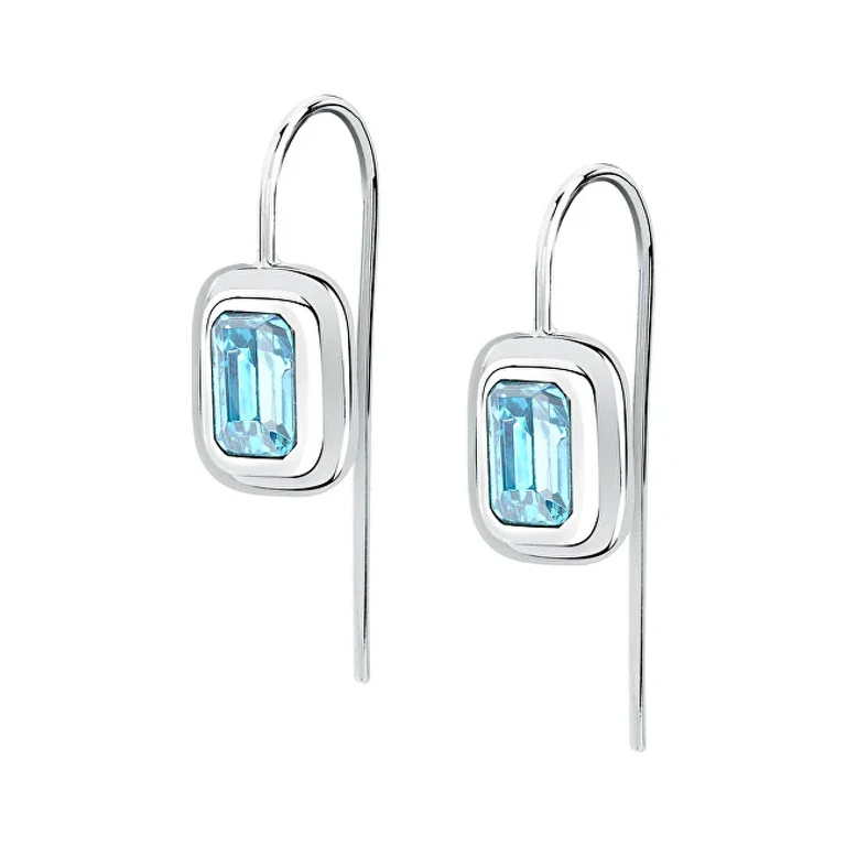 Steel Earrings with Blue Zircon T-Design Tjaxa27