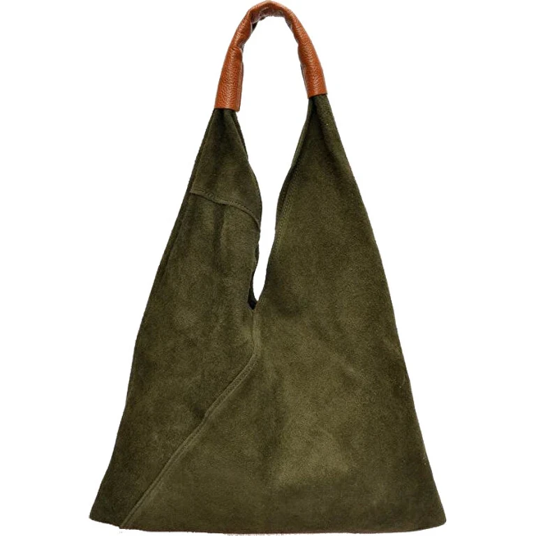 Leather Handbag in color verde for Women