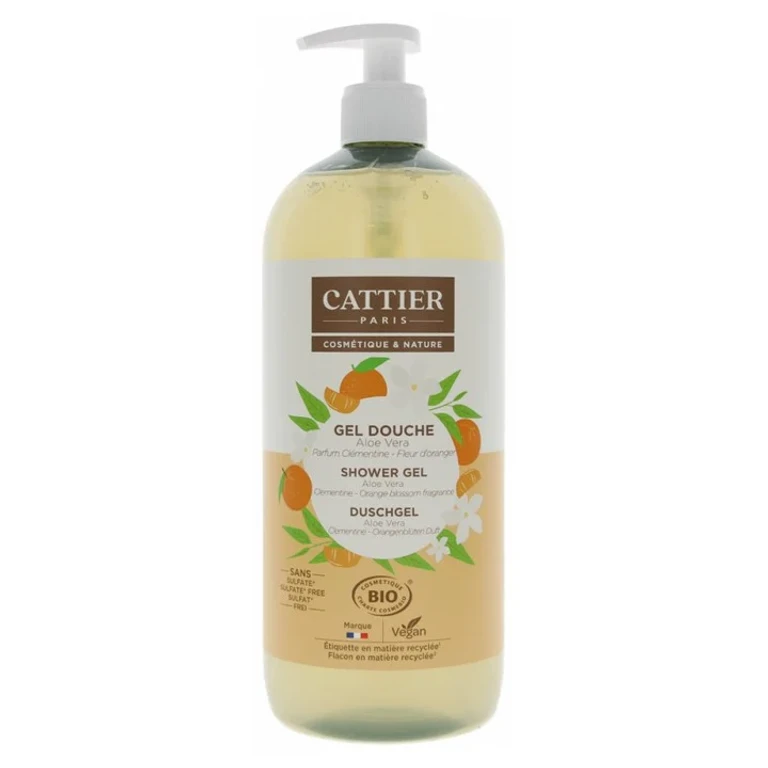 Cattier Organic shower gel with aloe vera, clementine, orange blossom, 1 litre