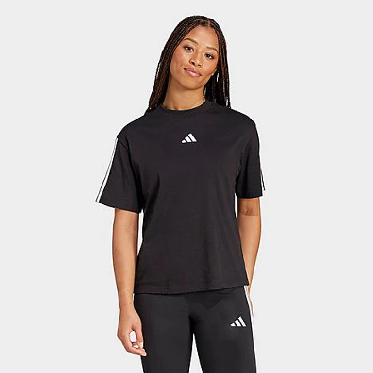 Women's Essential 3-Stripes Boyfriend T-Shirt in Black/White Size: XS