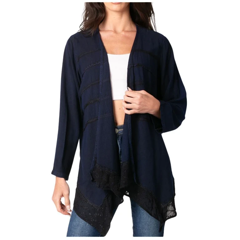 Sakkas Isenia Cardigan Open Front Kimono Long Sleeve Embroidered Top Blouse Lace