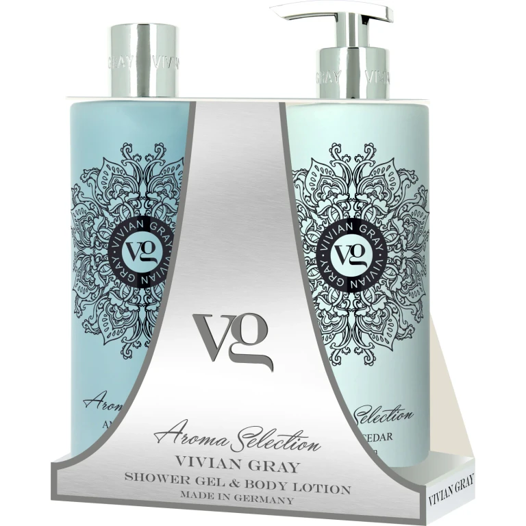 Set Vivian Gray: Aroma Selection Emollient shower gel Amber and Cedar for all skin types 500 ml + Aroma Selection Amber and Cedar Moisturizing Body Lo