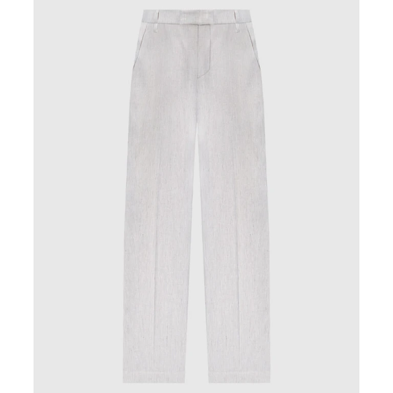 Wowhite Striped Linen Cotton Trousers