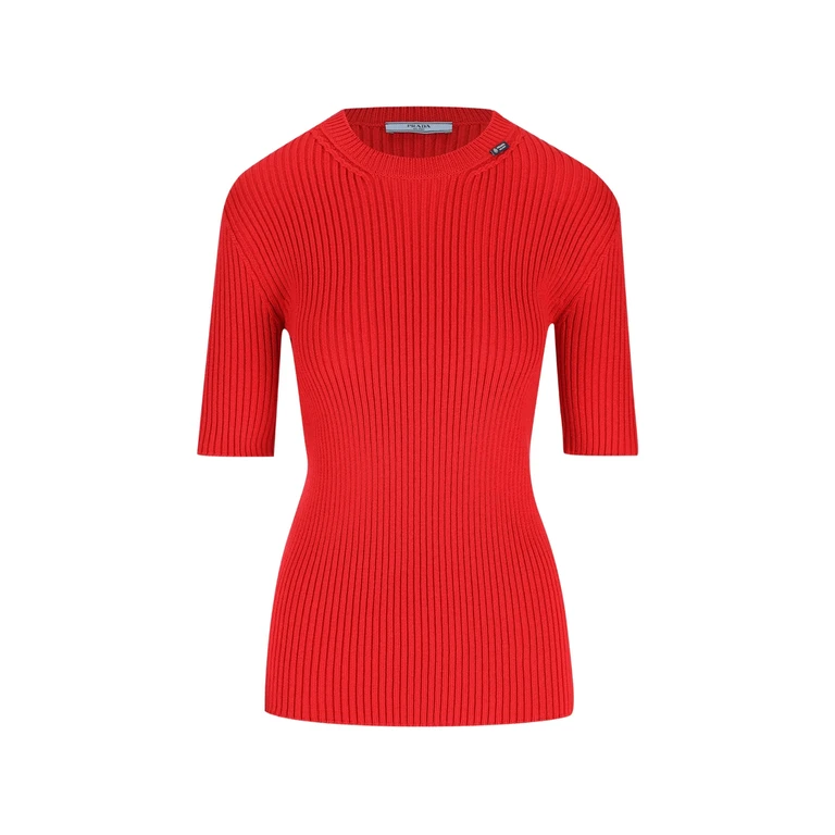 Ribbed-knit Short-sleeve Sweater