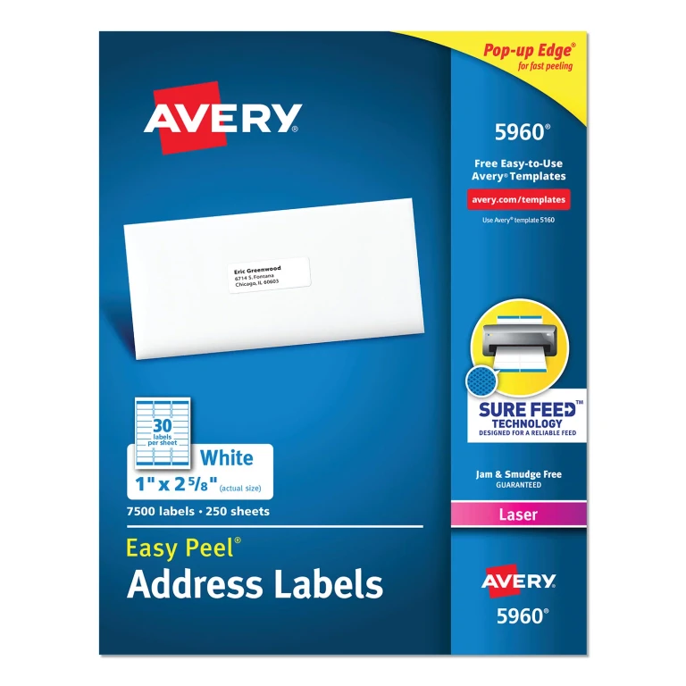 Easy Peel Address Labels w/ Sure Feed Technology, Laser Printers, White, 250 Sheets/Pack