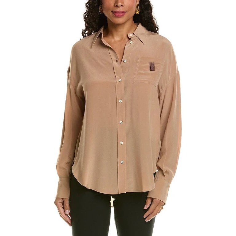 Almond Button-Up Shirt With Pocket