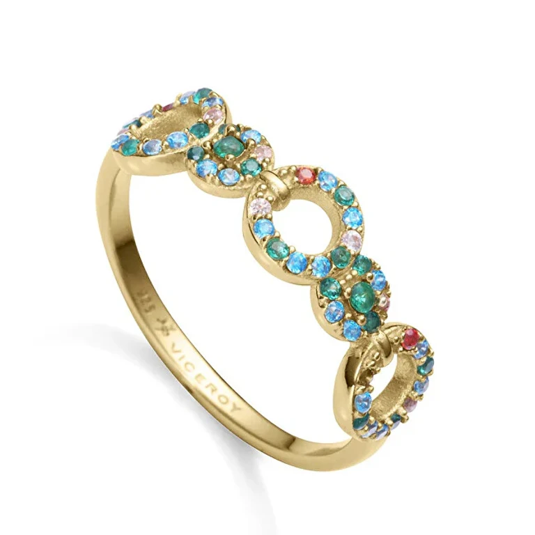 Gold-Plated Ring With Colored Zircons Elegante 15120A010-39 - Size: 54 Mm