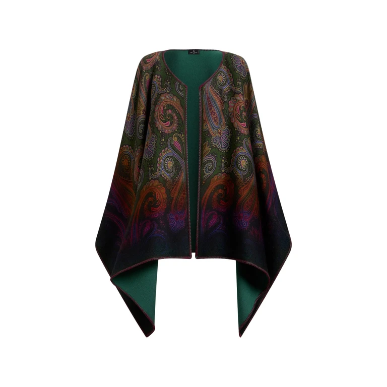 Reversible Wool Cape With Degradé Paisley Motif
