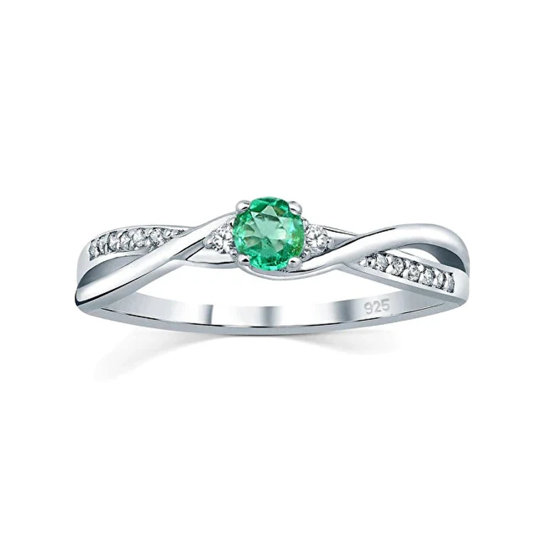 Silver Ring with Genuine Natural Emerald Jjjr1100Er - Size: 57 Mm