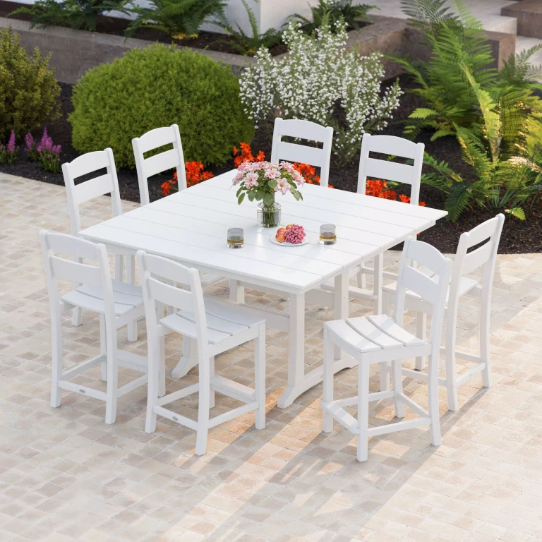 Gulf Shores Farmhouse Trestle Counter Side Chair Set, 9pc:- White
