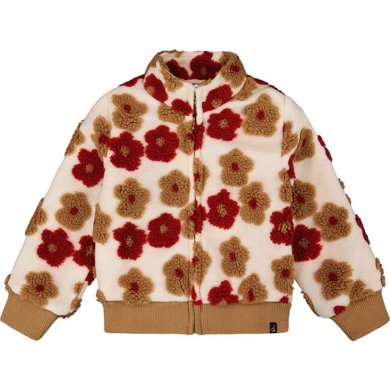 Full Zip Sherpa Jacket with Jacquard Floral Pattern - Little Girl