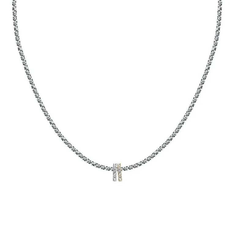 Elegante Two-Tone Steel Necklace With Drops Crystals Scz1354