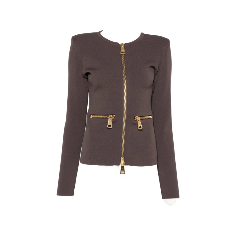 Zip-detail Shoulder-pad Cardigan