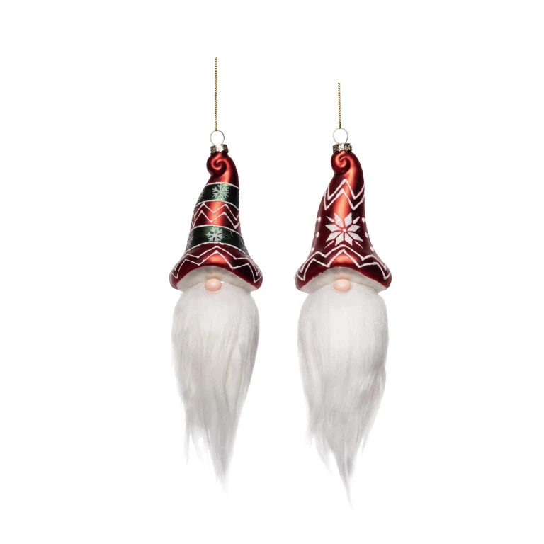 Glass Fuzzy Beard Gnome Ornament Set of 2 Christmas Tree Decorations for Home Holiday Cheer