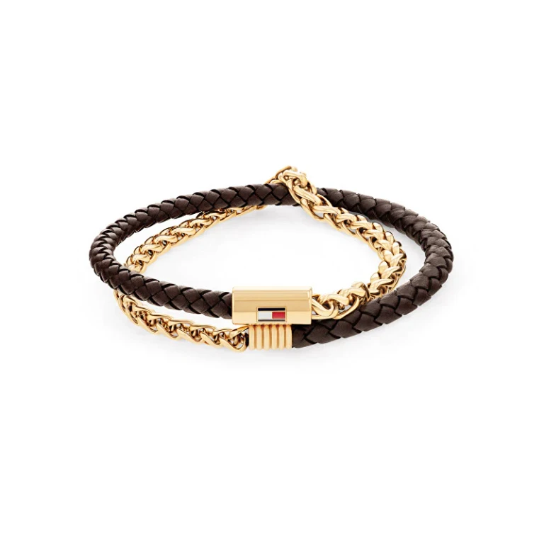 Double Bracelet in Leather and Gold-Plated Steel 2790563