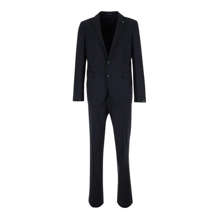 Black Single-Breasted Suit With Logo Pin
