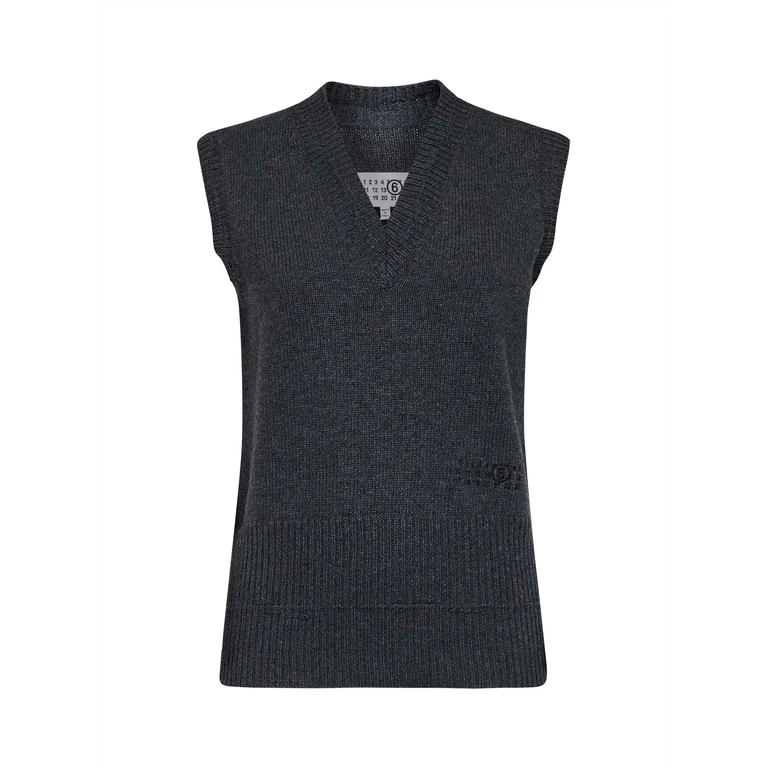 Wool-Blend Knit Vest Dark Grey Melange
