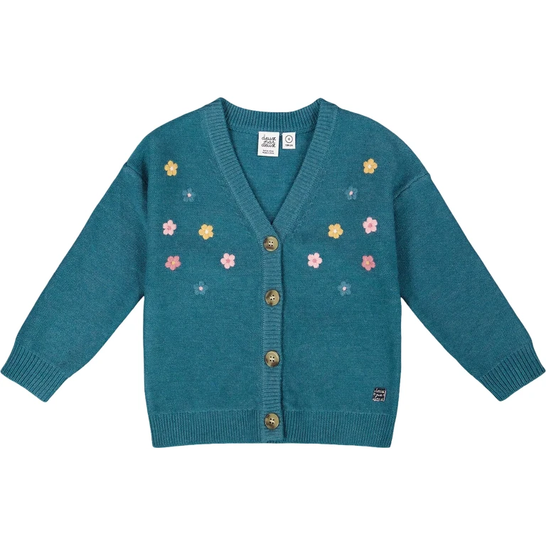Knitted Cardigan with Flower Embroidery - Little Girl