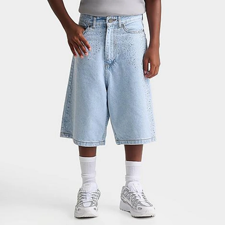 Supply & Demand Big Kids Rhinestone Shorts in Light Wash Denim Size: Small