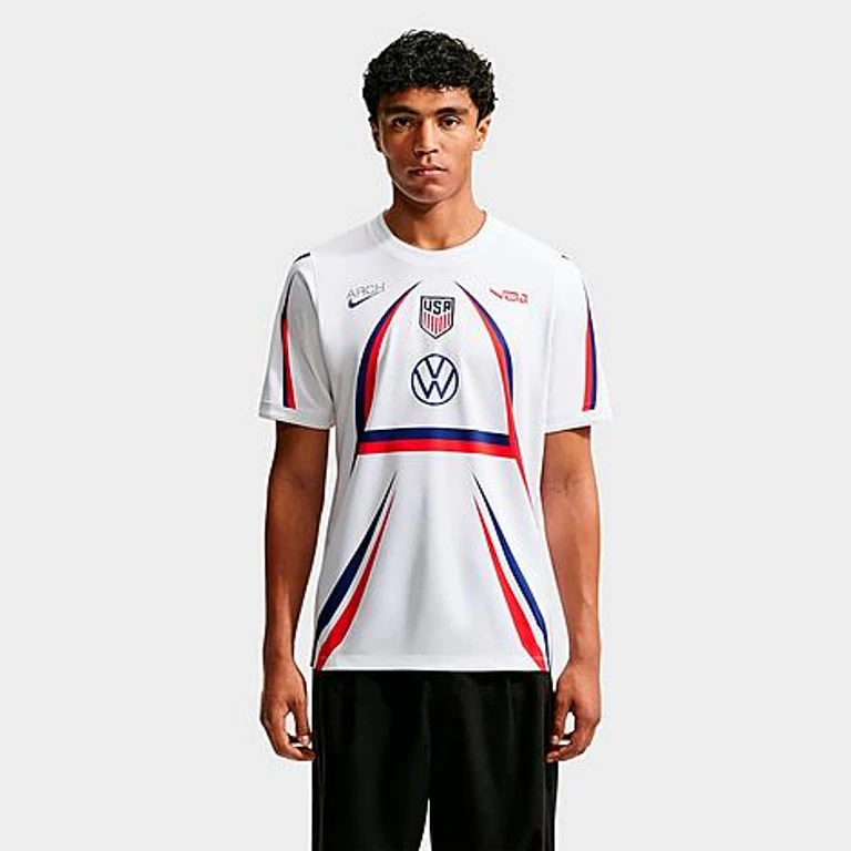 Men's USA x VAA Academy Pro Dri-FIT Pre-Match Soccer Jersey in White/Deep Royal Blue/Deep Royal Blue Size: Small