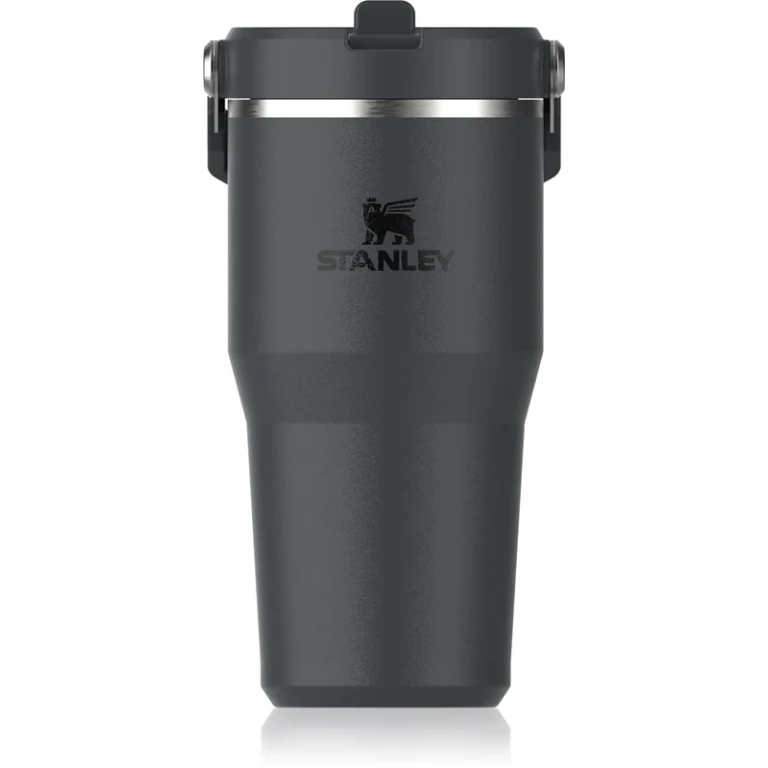 IceFlow™ Flip Straw Stainless Steel Water Bottle Thermal Tumbler Black 2.0 600ml