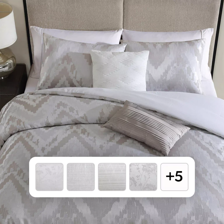 5-Piece Jacquard Comforter Set, Assorted Designs and Sizes:- Light Grey, Queen