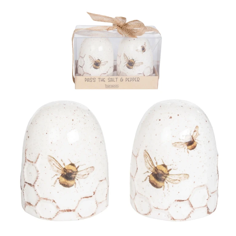Dolomite Bee Salt and Pepper Shaker Set of 2 Ceramic Shakers for Kitchen Dining Table Decor