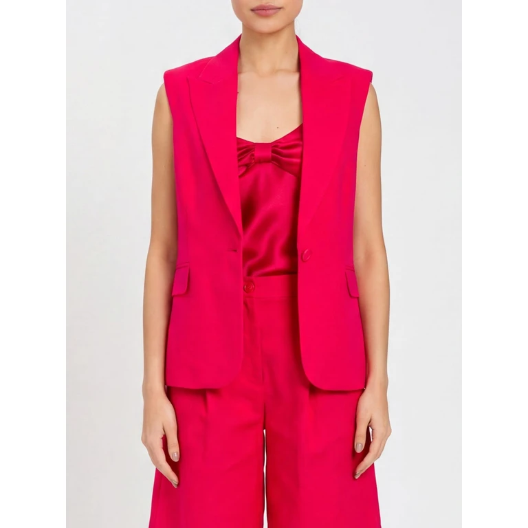 Tailored Linen-Blend Waistcoat with Lapels and One-Button Closure (261AP232013160)