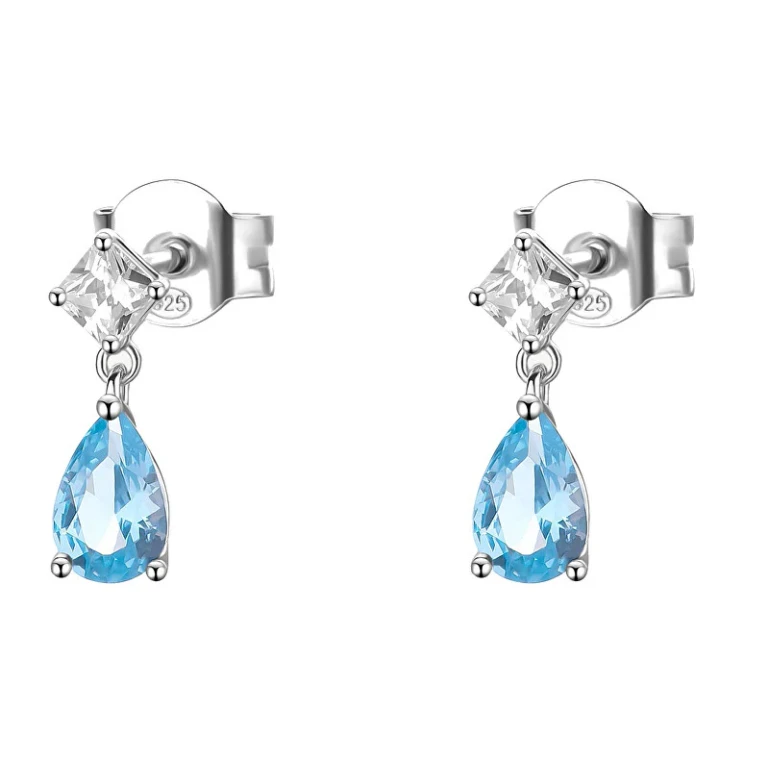 Cloud Blue Cubic Zirconia Silver Drop Earrings FCL112