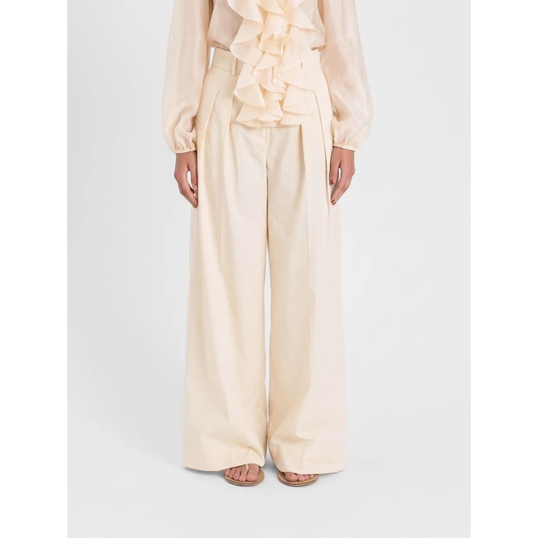 Stretch Cotton Wide Leg Trousers (261AT202513362)