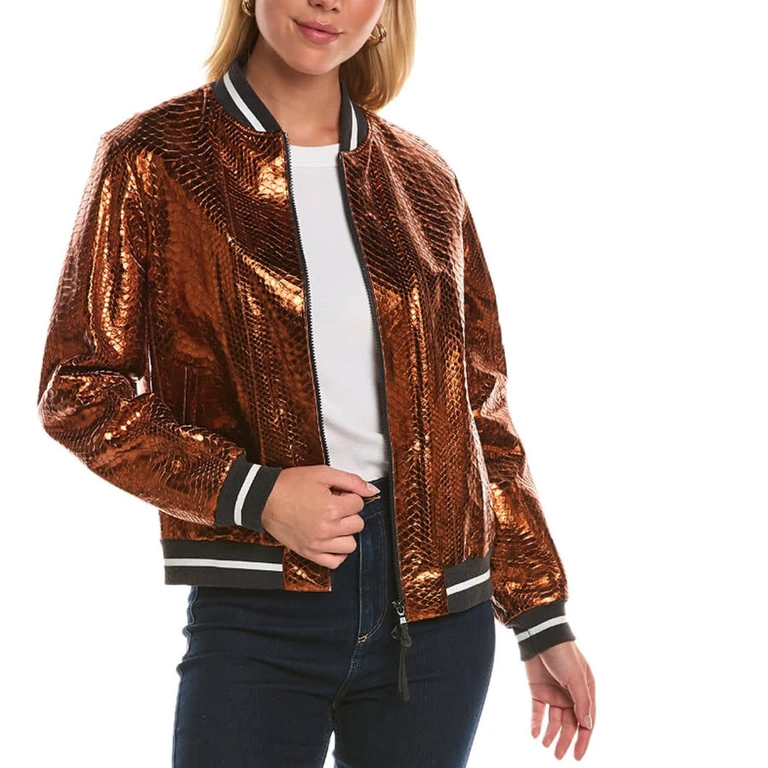 Copper Leather Bomber Jacket