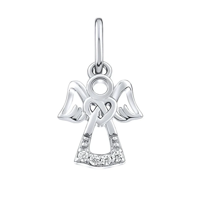 Silver Pendant With Transparent Zircons Angel Mw2233P
