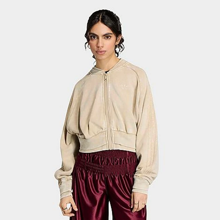 Women's Originals Superstar Double Layered Cropped Track Top in Khaki Three Size: XXS