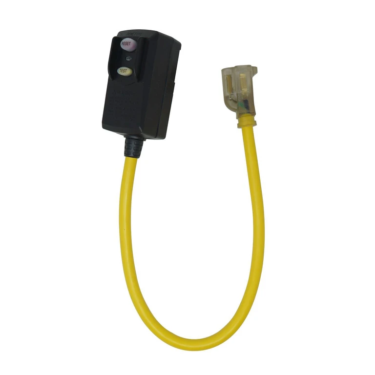 2 ft. 12/3 SJTW Right Angle GFCI Extension Cord with Power Light Plug:- 2 ft, 12 Gauge