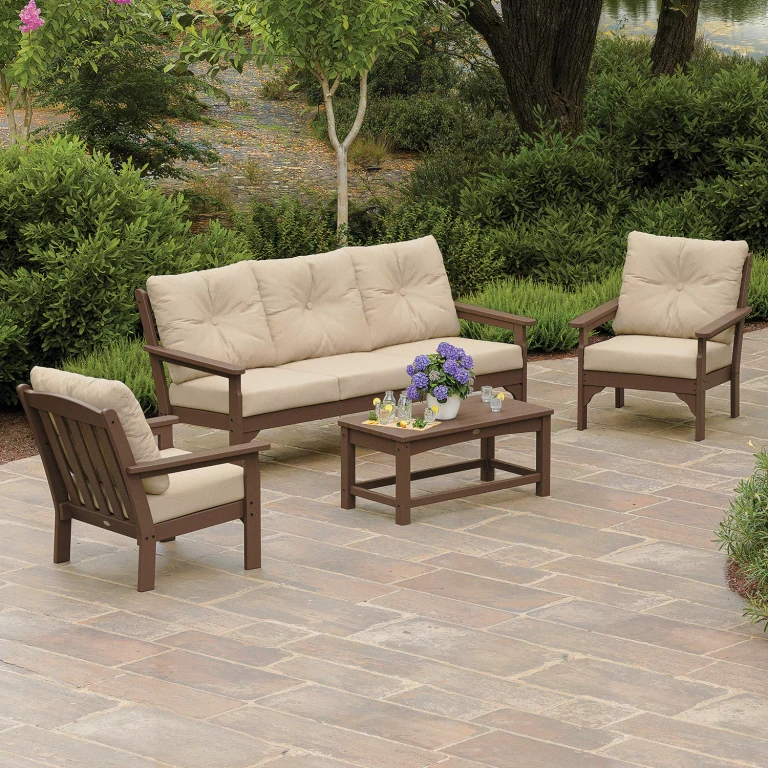 Gulf Shores 4-Piece Sofa Seating Set with Sunbrella Fabric:- Mahogany/Canvas Flax