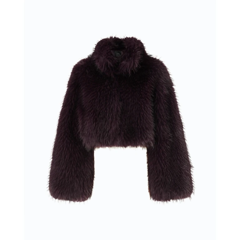 Blouson cropped en fourrure synthétique à col montant - XXS