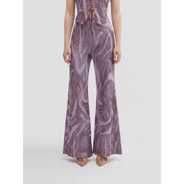 Easy Printed Flared Trousers in Organic Cotton Blend (25EM2M0B0404796F771)