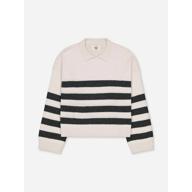 Cashmere Polo Shirt (BTCBS3IVORYWITHSTRIPES)