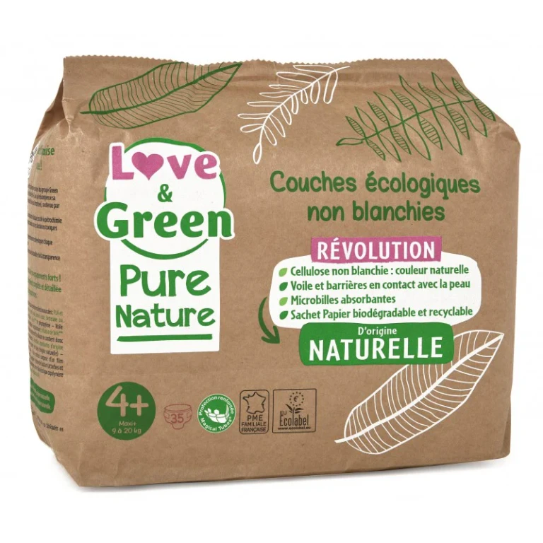 Love&Green Pure Nature - Ecological unbleached nappies - Size 4+ - from 9 to 20 kg - 35 layers