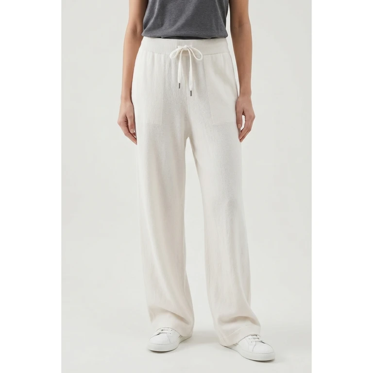 Wooff White Wool Silk Wide Trousers