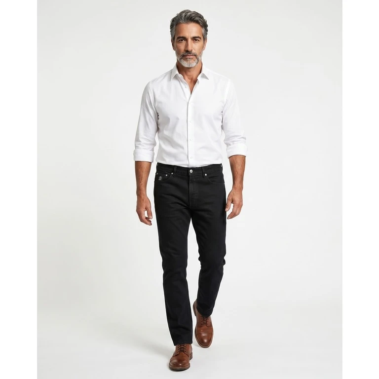Black Five-Pocket Denim Trousers